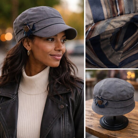 Goorin Bros Gray Military Cap w Ribbon Detail  XS | Classic Heritage Newsboy Hat main image 7